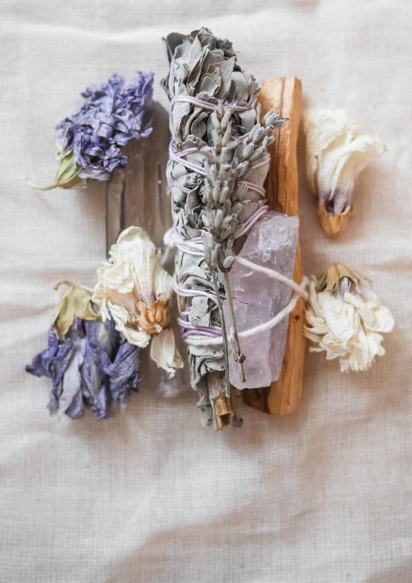 sage, lavender, palo santo