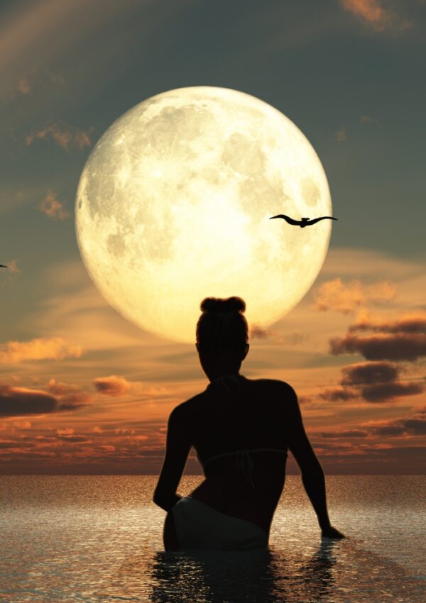 feminine energy woman silhouette full moon