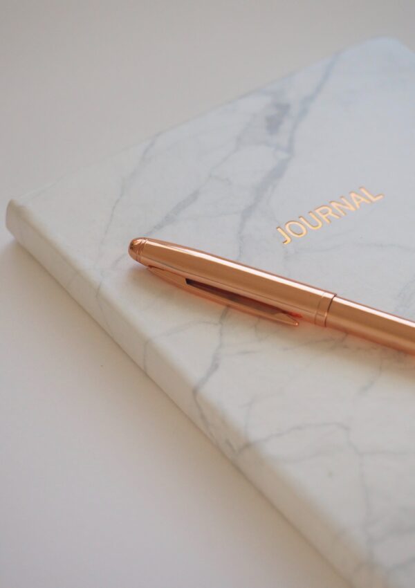 marble journal with rose gold pen